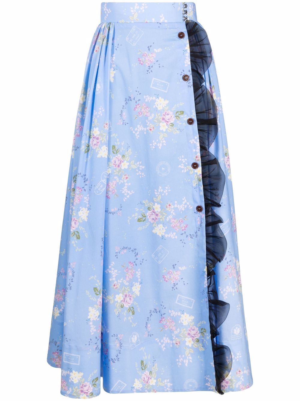 Ulyana Sergeenko 花卉印花A字半身裙 - 蓝色