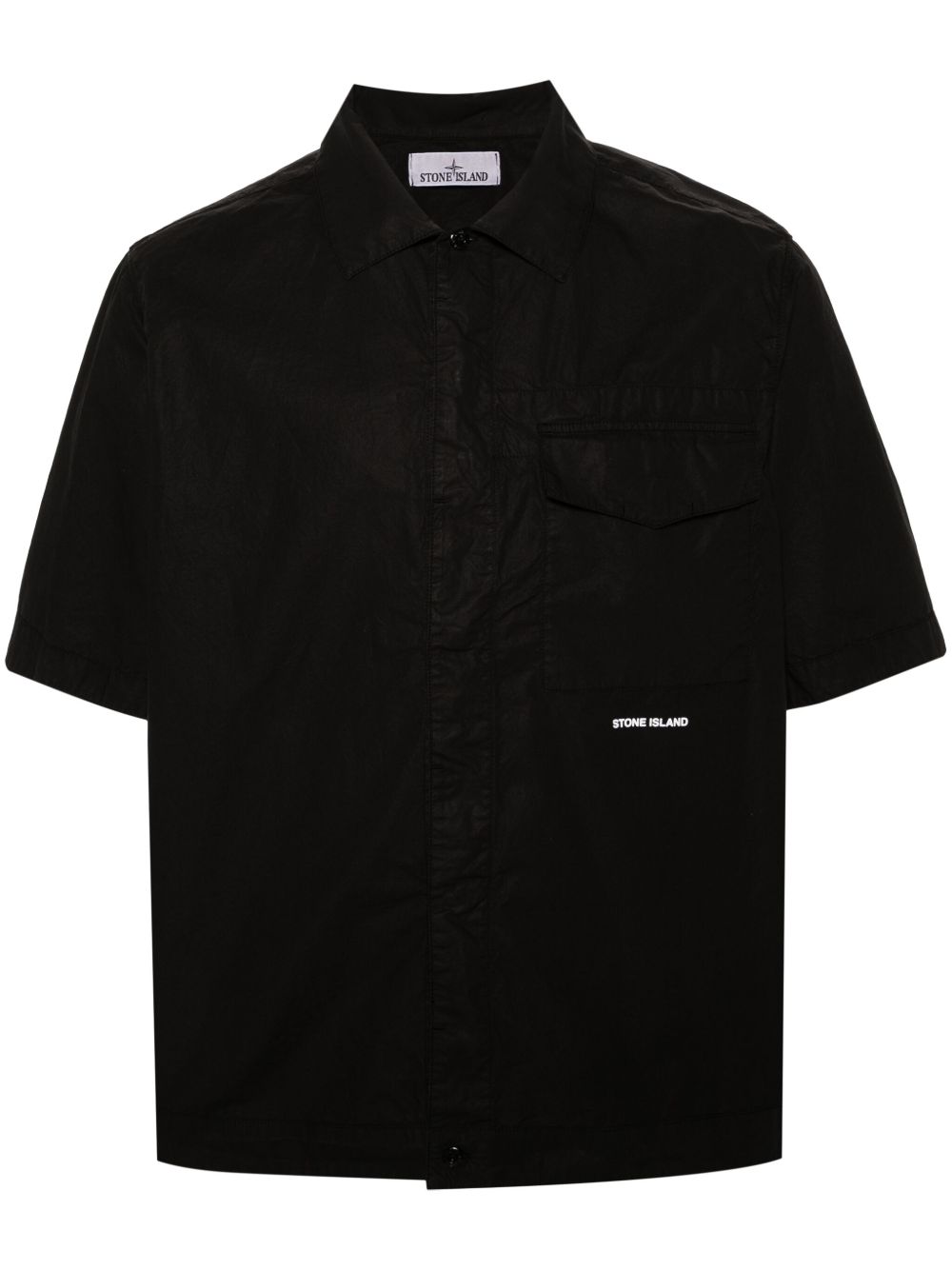 Stone Island logo印花褶皱衬衫 - 黑色