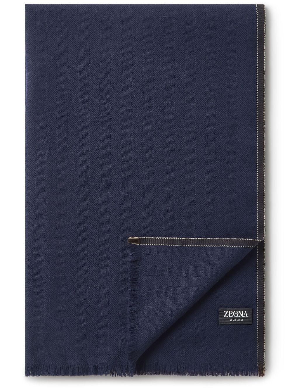 Zegna 磨损边羊毛围巾 - 蓝色
