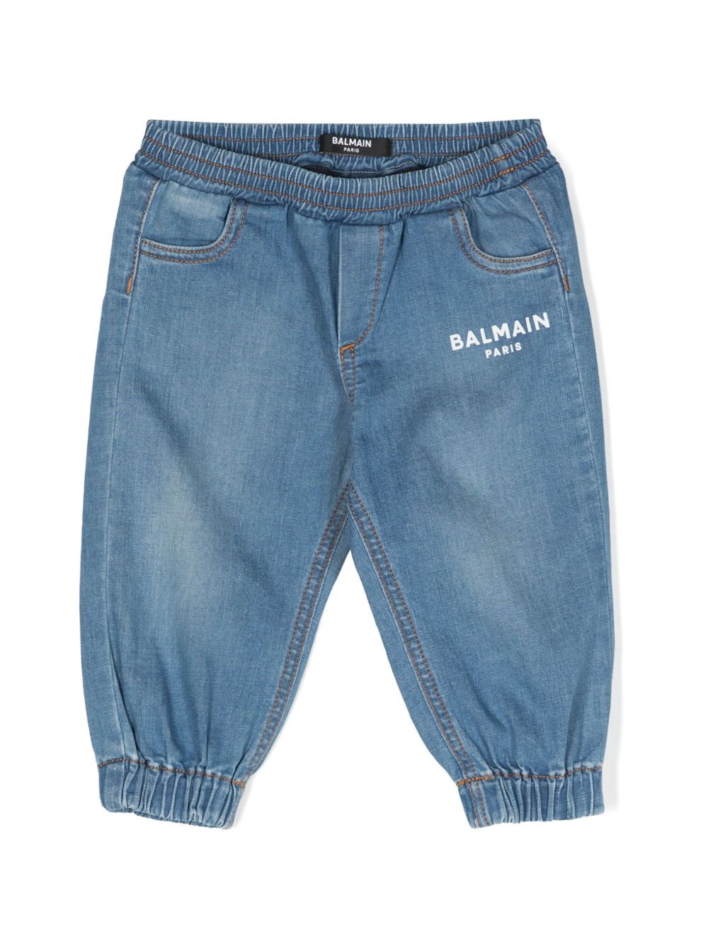 Balmain Kids logo印花棉牛仔裤 - 蓝色
