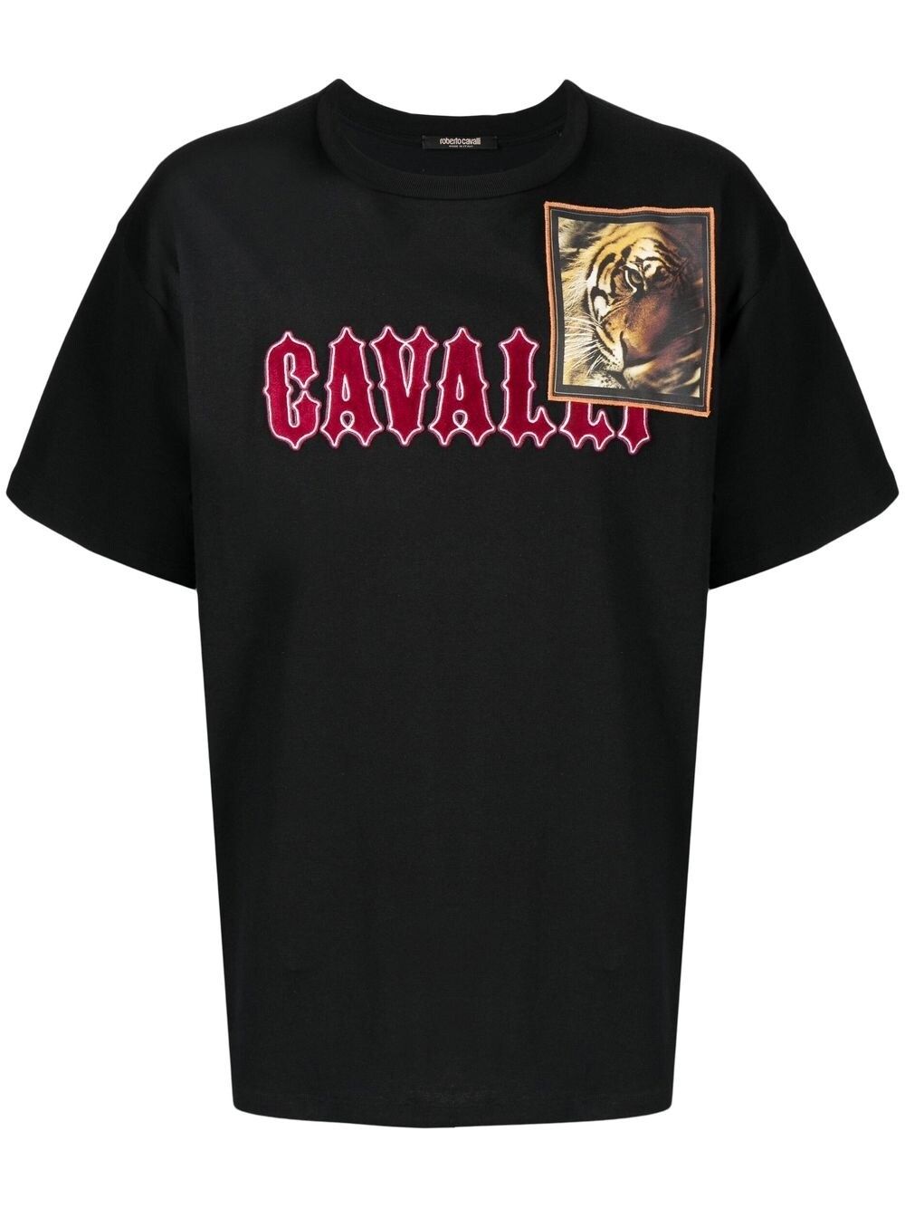 Roberto Cavalli logo老虎贴花T恤 - 黑色