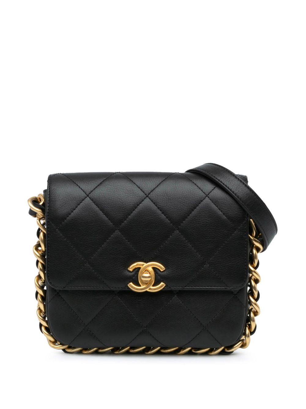 CHANEL Pre-Owned Framing Chain Flap 小号绗缝小牛皮斜挎包（2021-2023年典藏款） - 黑色