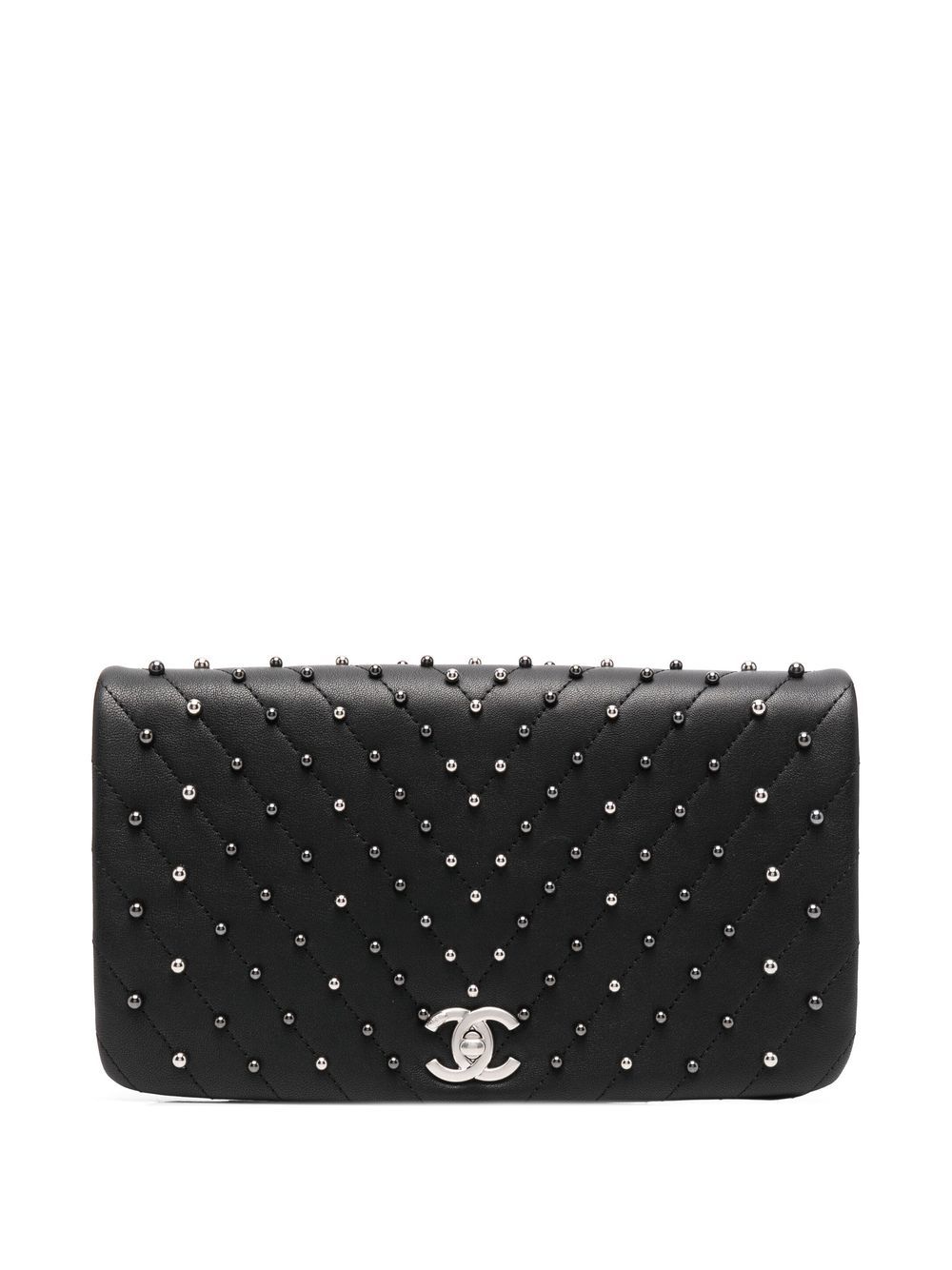 CHANEL Pre-Owned Chevron Full Flap 铆钉手拿包（2019年典藏款） - 黑色