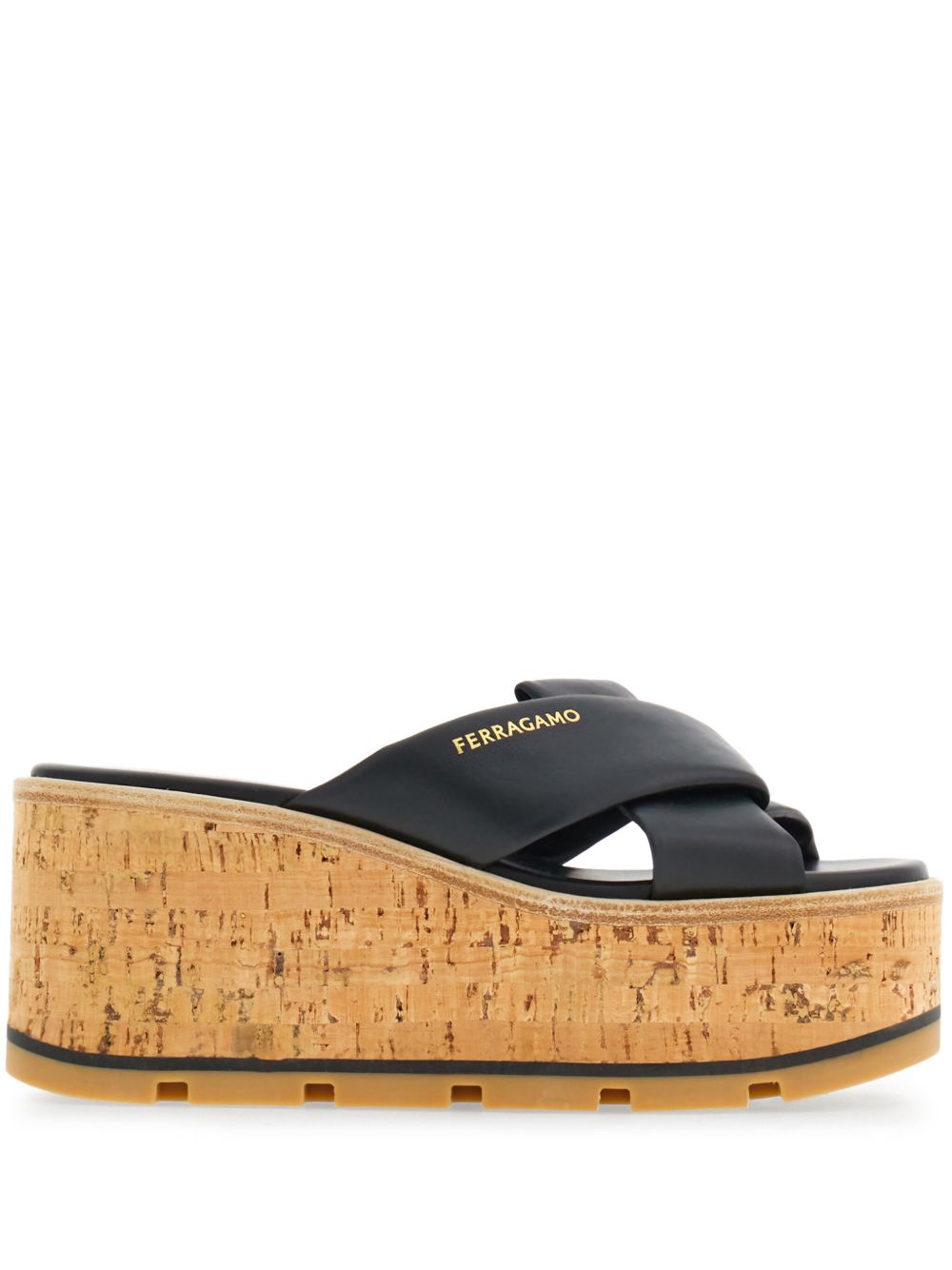 Ferragamo logo印花皮质凉鞋 - 黑色