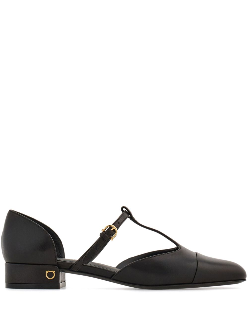 Ferragamo T 字带芭蕾低跟鞋 - 黑色