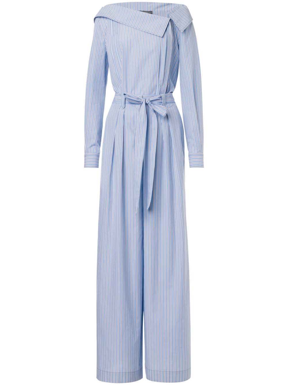 Alberta Ferretti 条纹府绸连体长裤 - 蓝色
