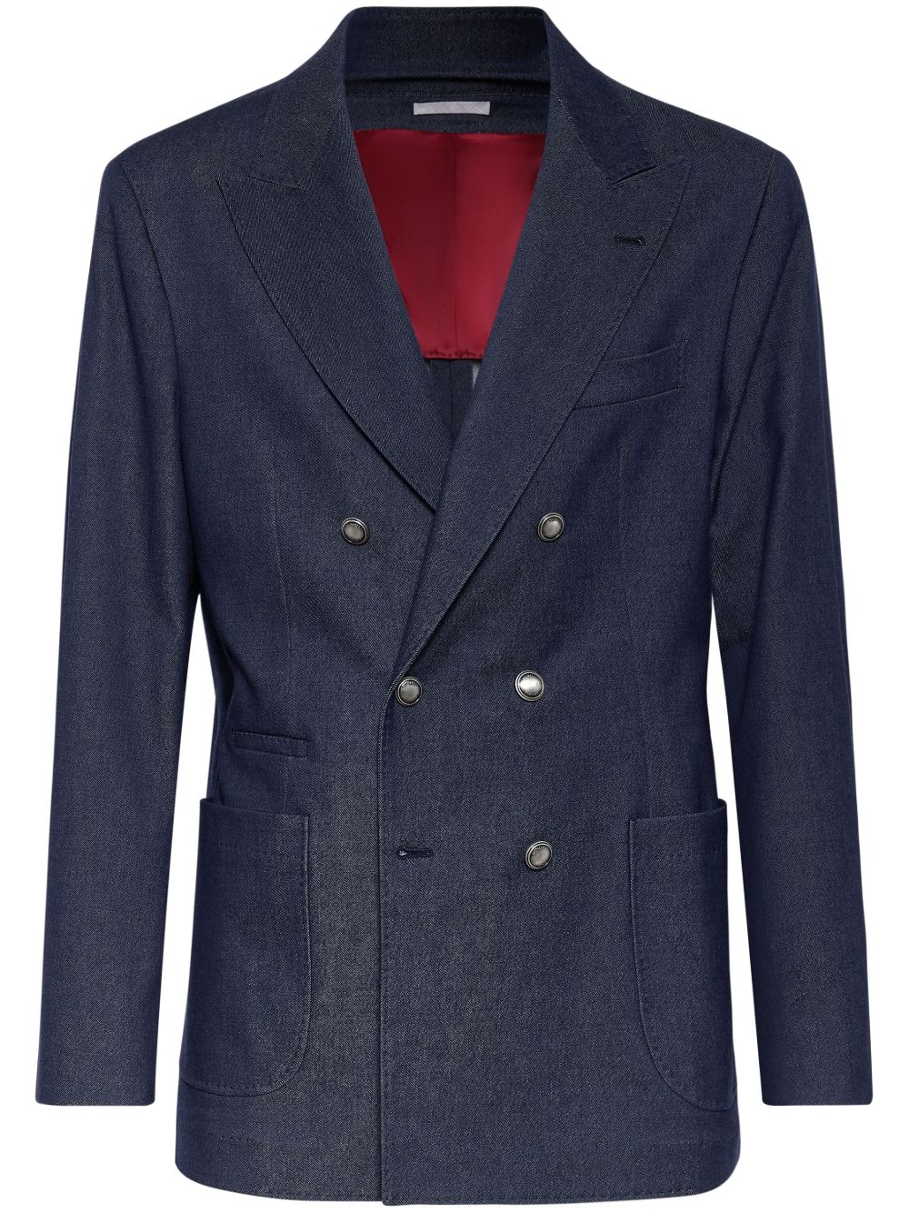 Brunello Cucinelli 双排扣牛仔西装夹克 - 蓝色