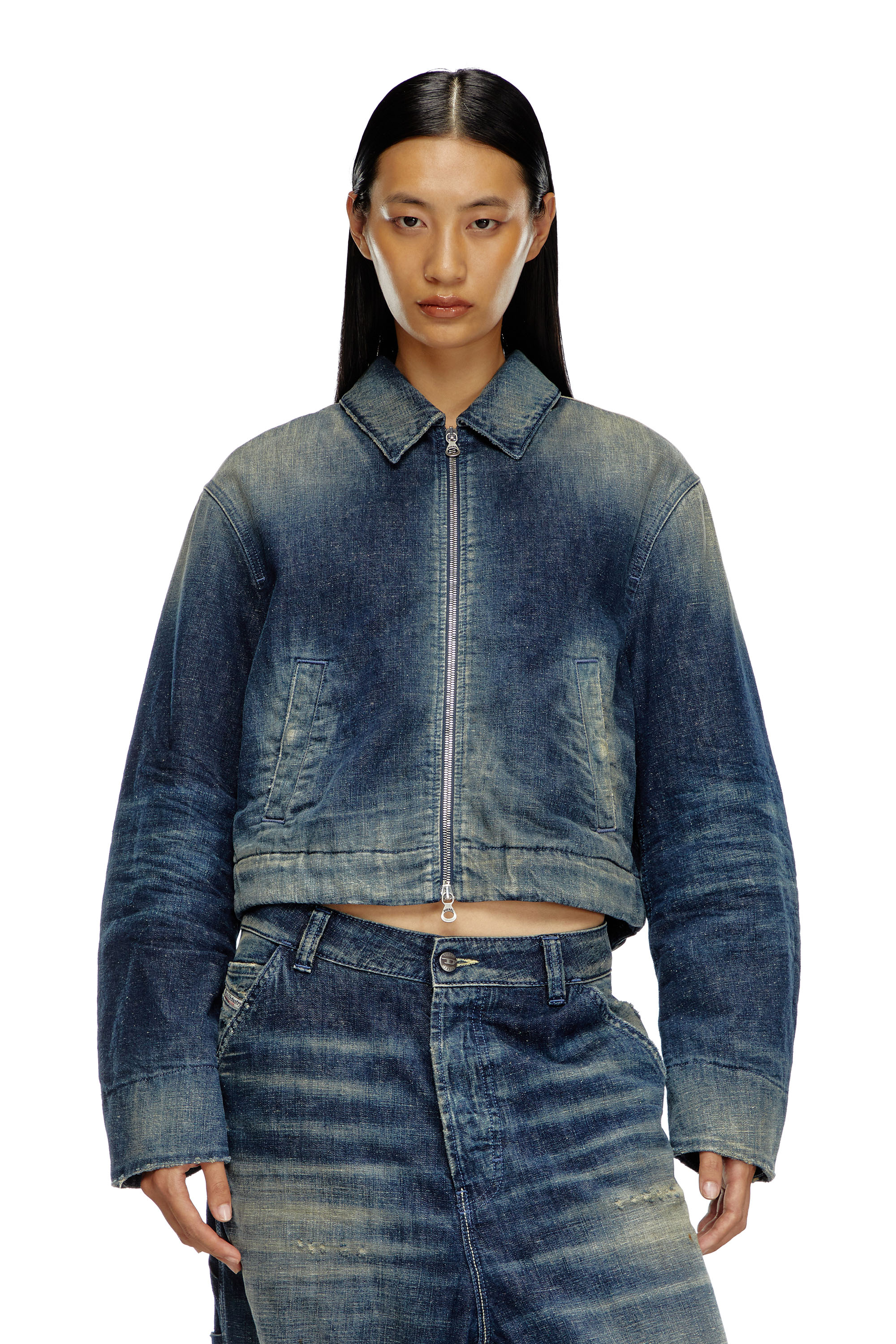 Diesel - Padded jacket in utility-style denim - Denim Jackets - Woman - Blue