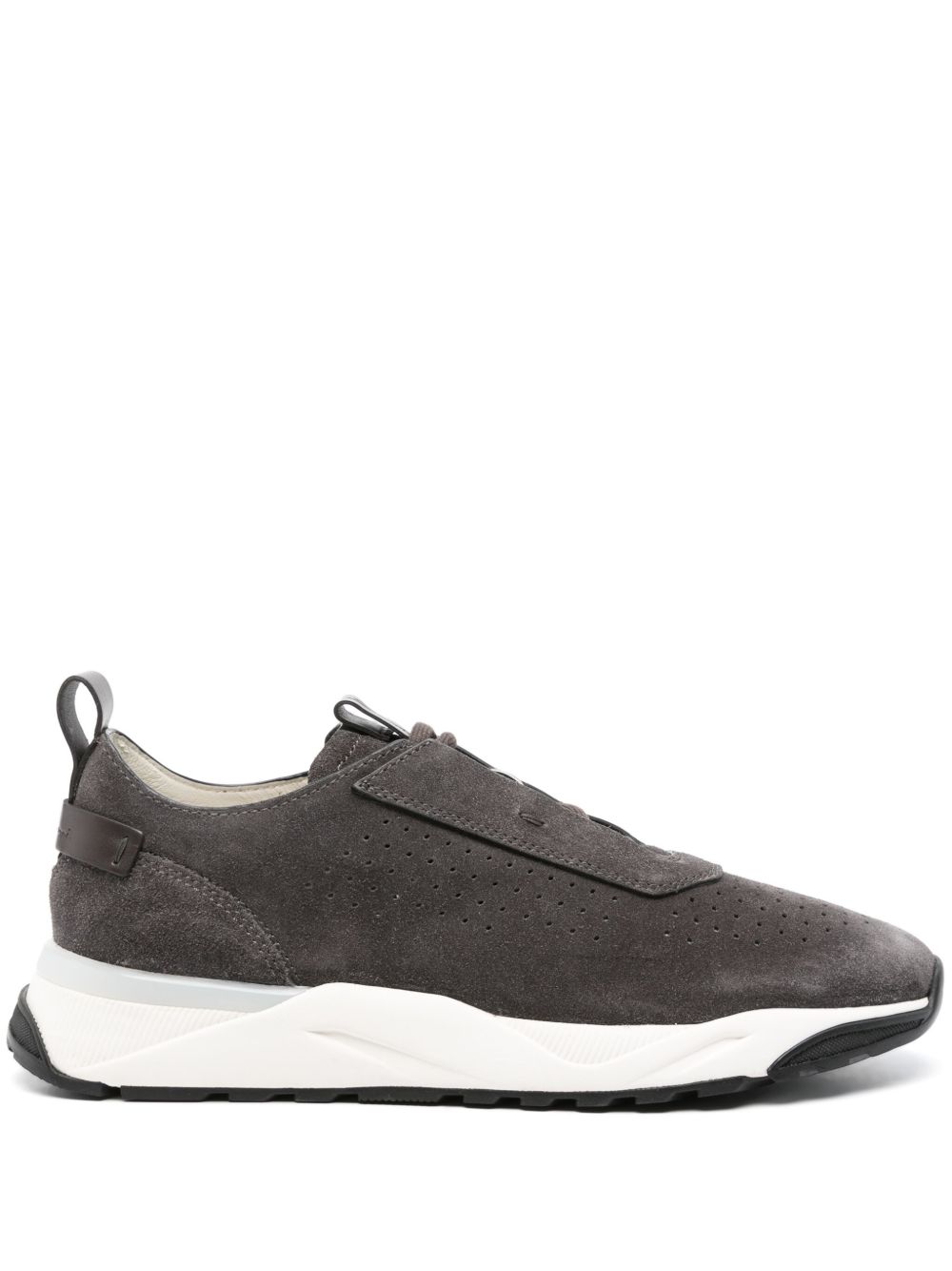 Santoni 穿孔设计绒面皮运动鞋 - 灰色