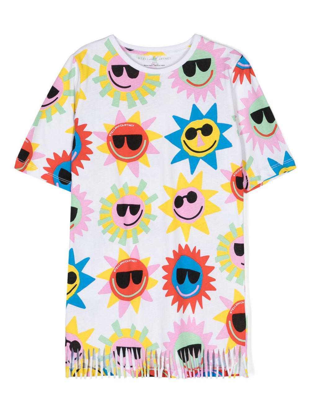 Stella McCartney Kids 太阳印花流苏边连衣裙 - 白色