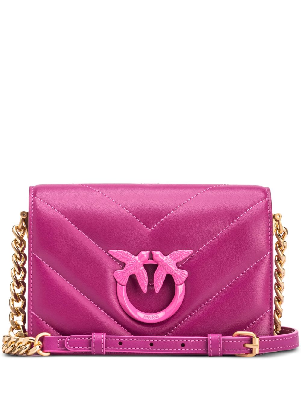 PINKO Love Birds 皮质斜挎包 - 粉色
