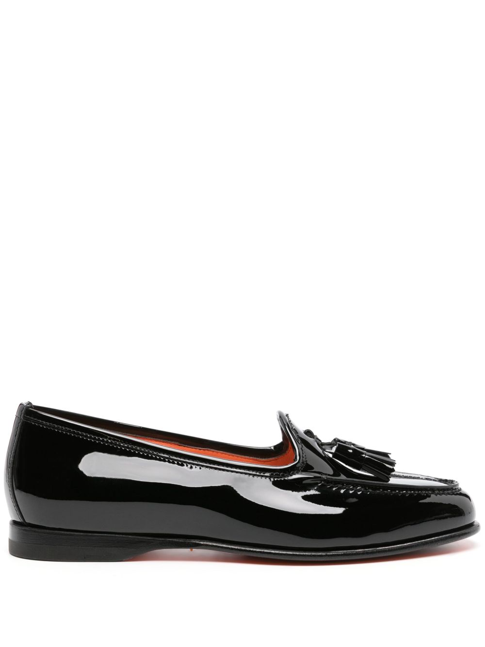 Santoni 流苏细节亮面乐福鞋 - 黑色