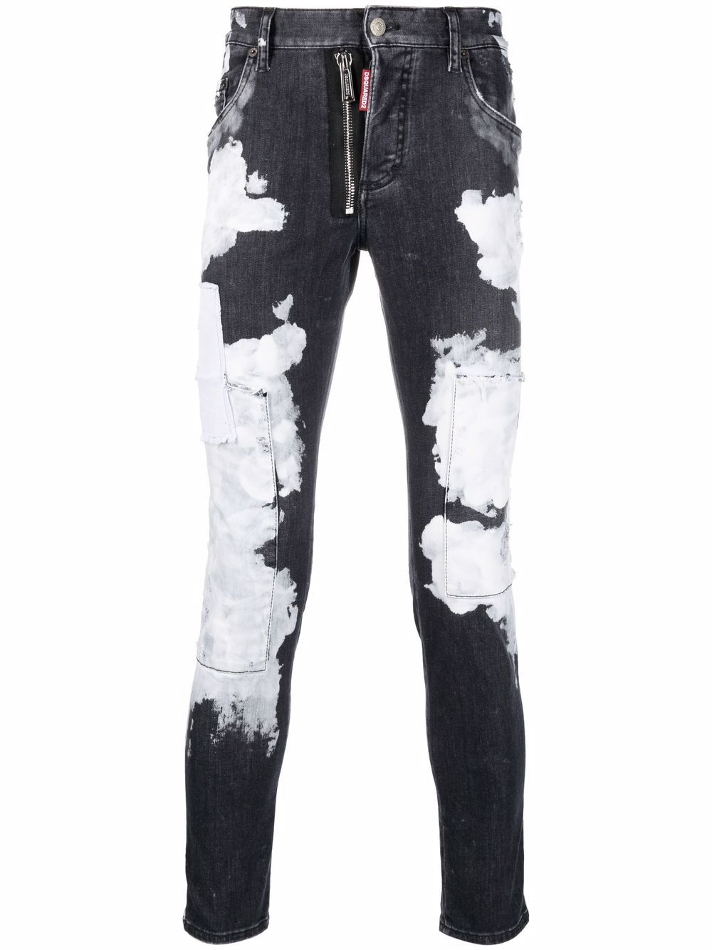 DSQUARED2 仿旧泼漆效果紧身牛仔裤 - 黑色