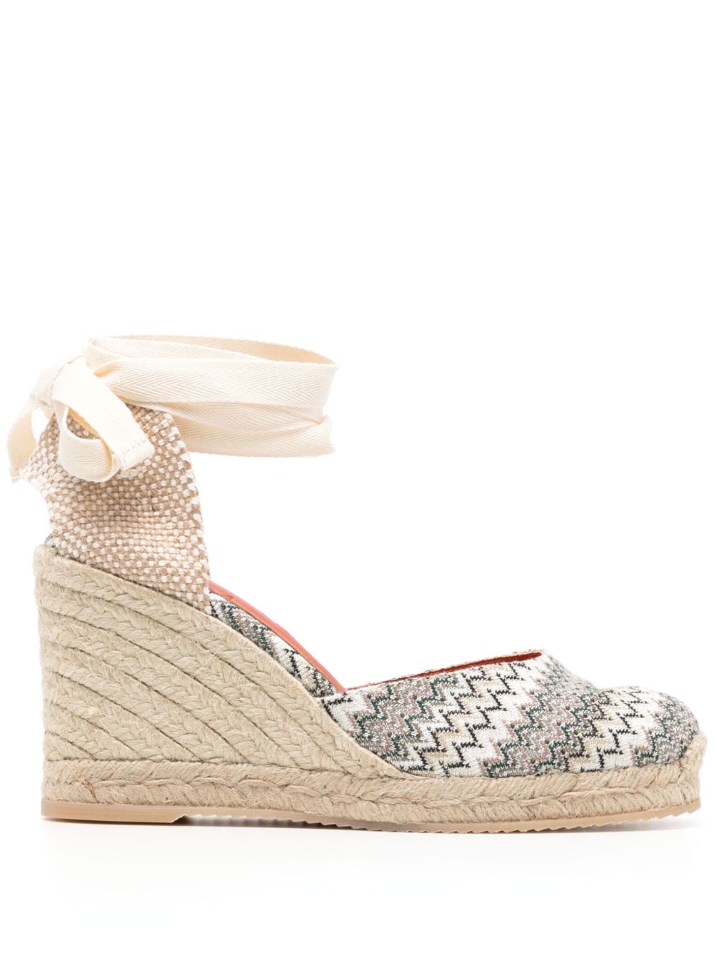Missoni 人字纹印花高跟草编鞋 - 中性色