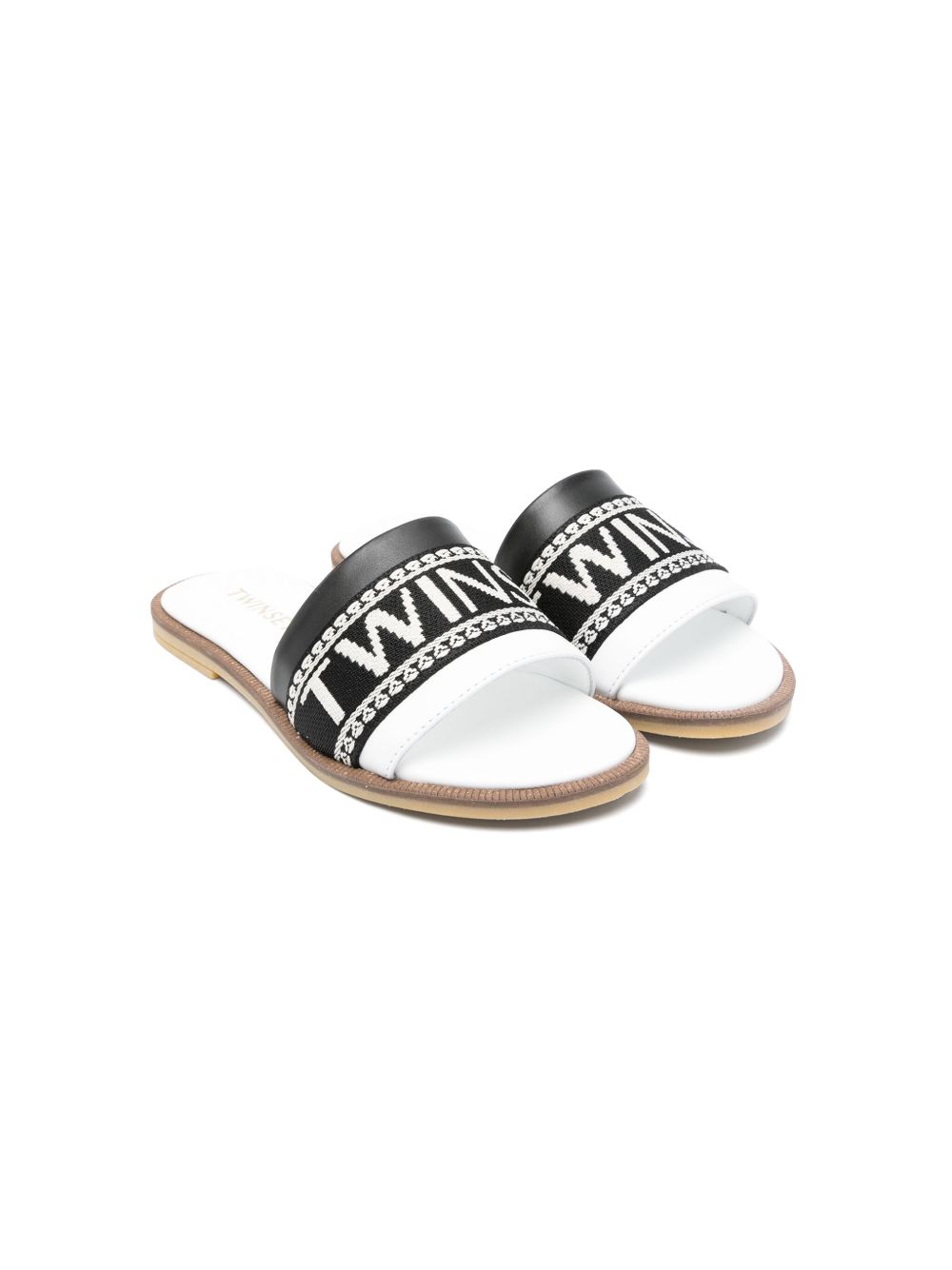 TWINSET Kids 刺绣logo平底凉鞋 - 白色