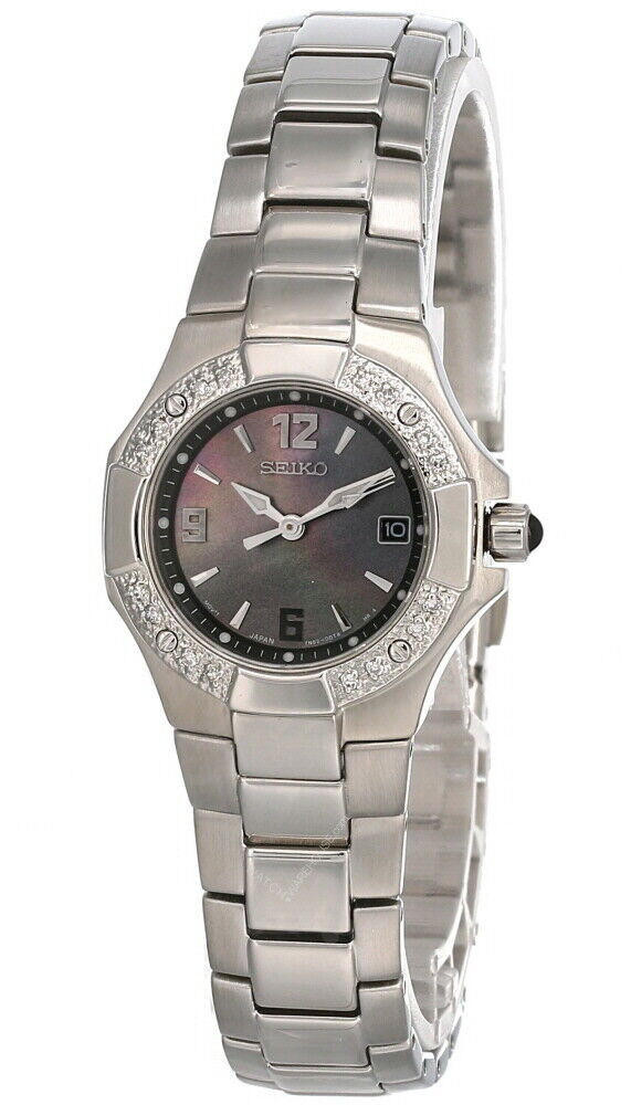 New Seiko Coutura 28MM Black MOP Dial S-Steel Bracelet Women's Watch SXD575