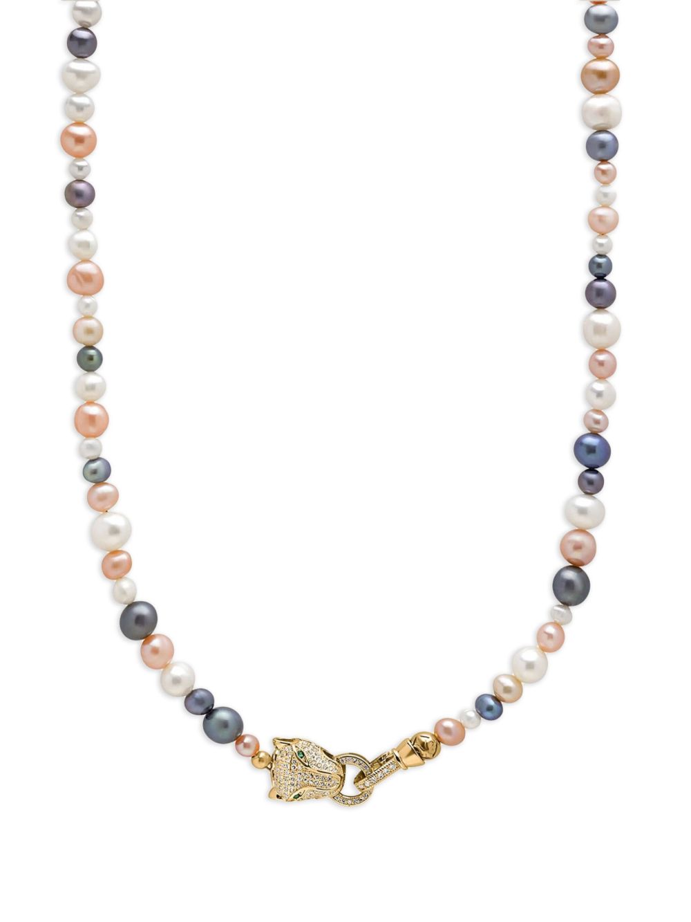 Nialaya Jewelry Panther Head Lock 珍珠项链 - 金色