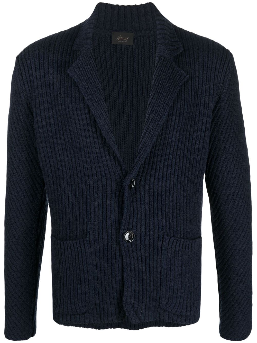 Brioni 罗纹针织棉开衫 - 蓝色