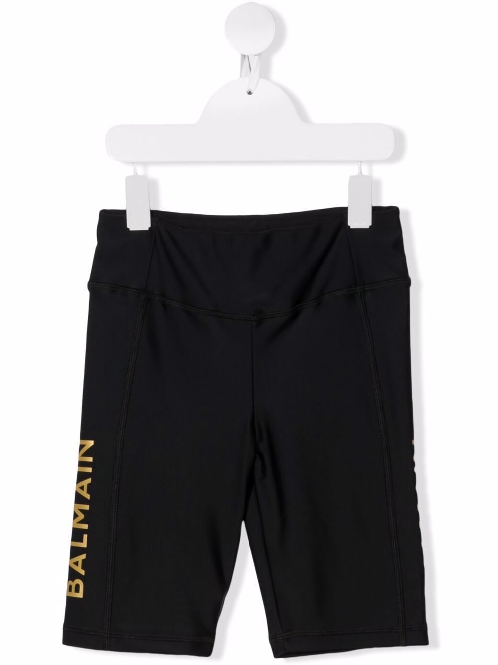 Balmain Kids 巴尔曼 logo印花骑行短裤 - 黑色