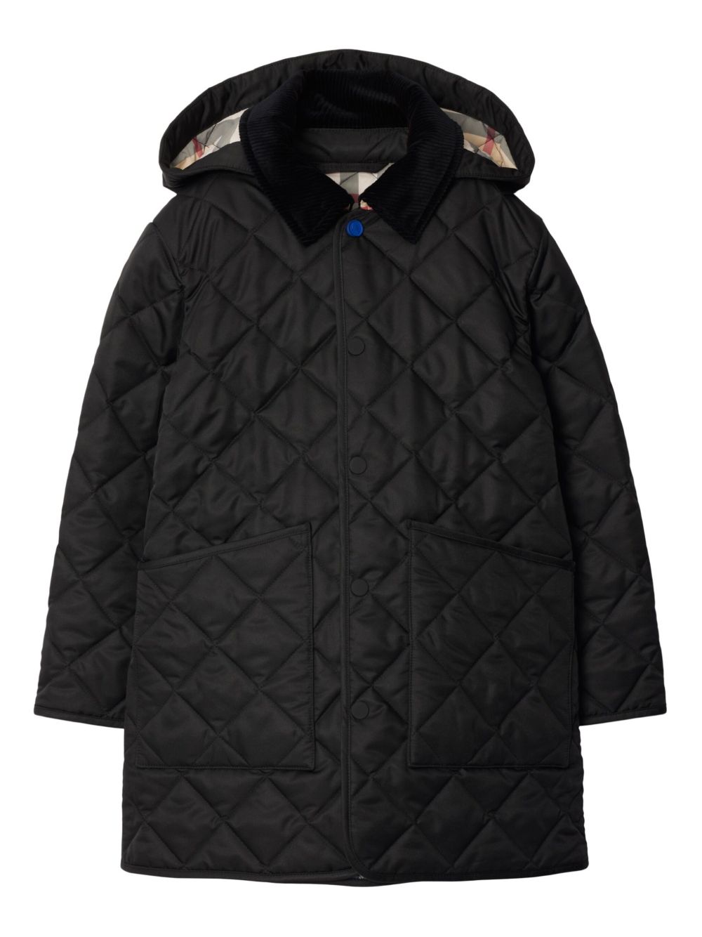 Burberry Kids 灯芯绒衣领绗缝夹克 - 黑色