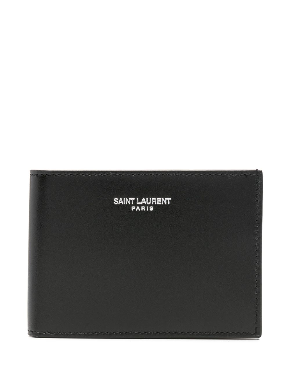 Saint Laurent logo标记皮质钱包 - 黑色