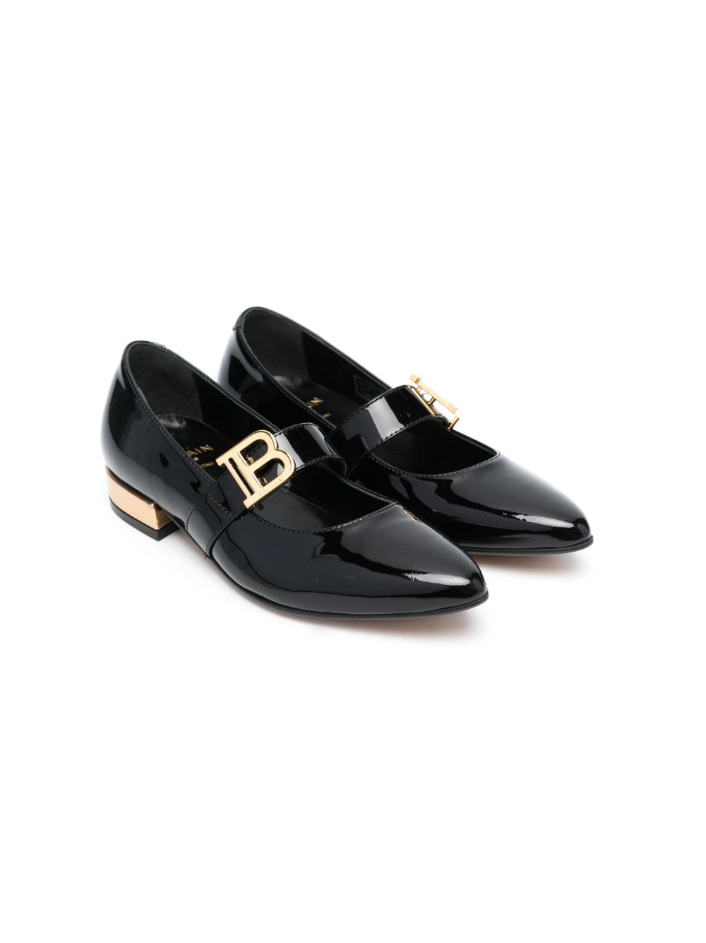 Balmain Kids logo标牌饰带芭蕾舞平底鞋 - 黑色
