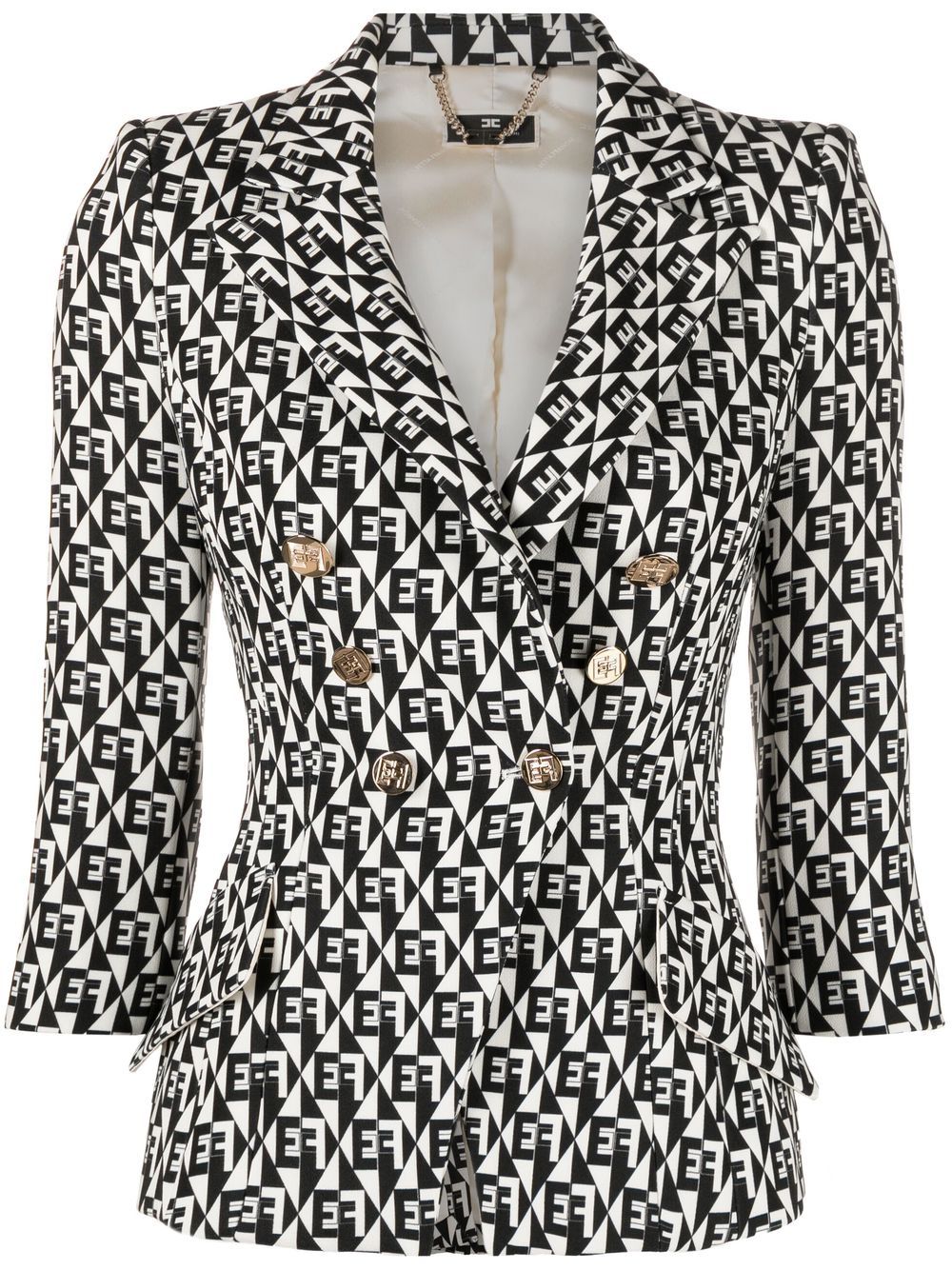 Elisabetta Franchi logo印花双排扣西装夹克 - 白色