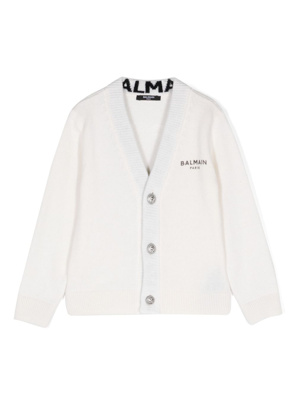 Balmain Kids logo印花羊毛混纺开衫 - 白色