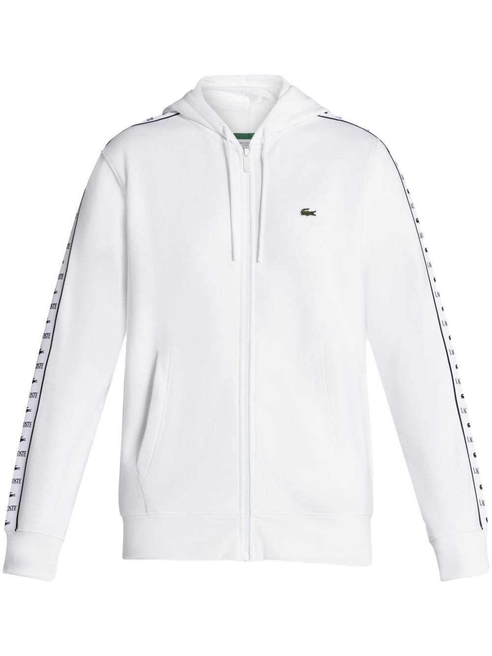 Lacoste 侧饰条纹拉链连帽衫 - 白色
