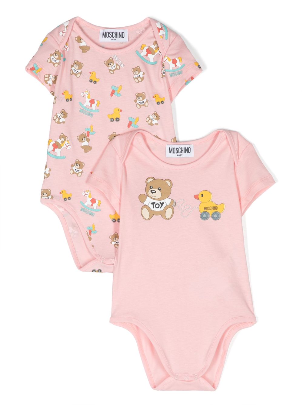 Moschino Kids Teddy Bear and Duck 棉连体衣（两件装） - 粉色