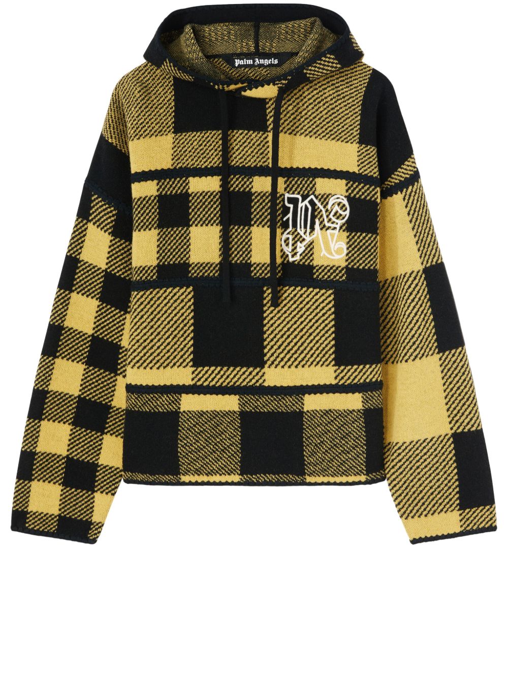 Palm Angels logo刺绣格纹连帽衫 - 黄色