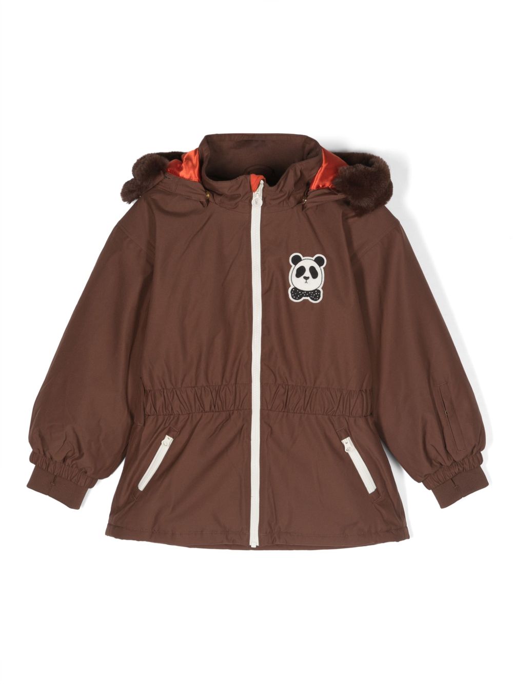 Mini Rodini Panda 贴花连帽雨衣 - 褐色