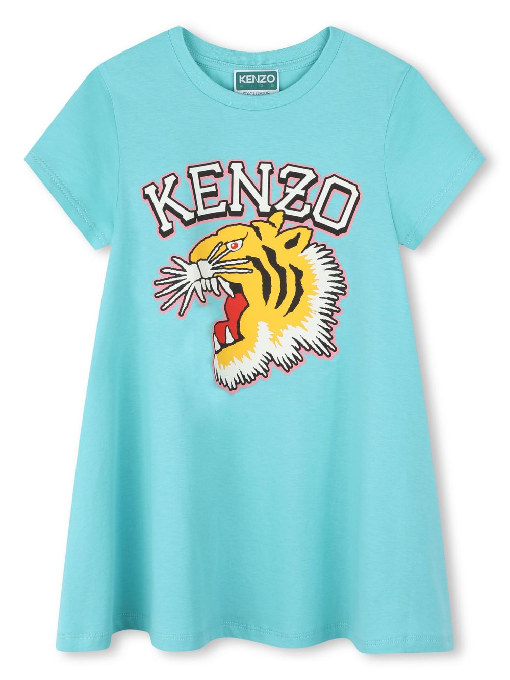 Kenzo Kids Tiger Head 印花棉连衣裙 - 蓝色
