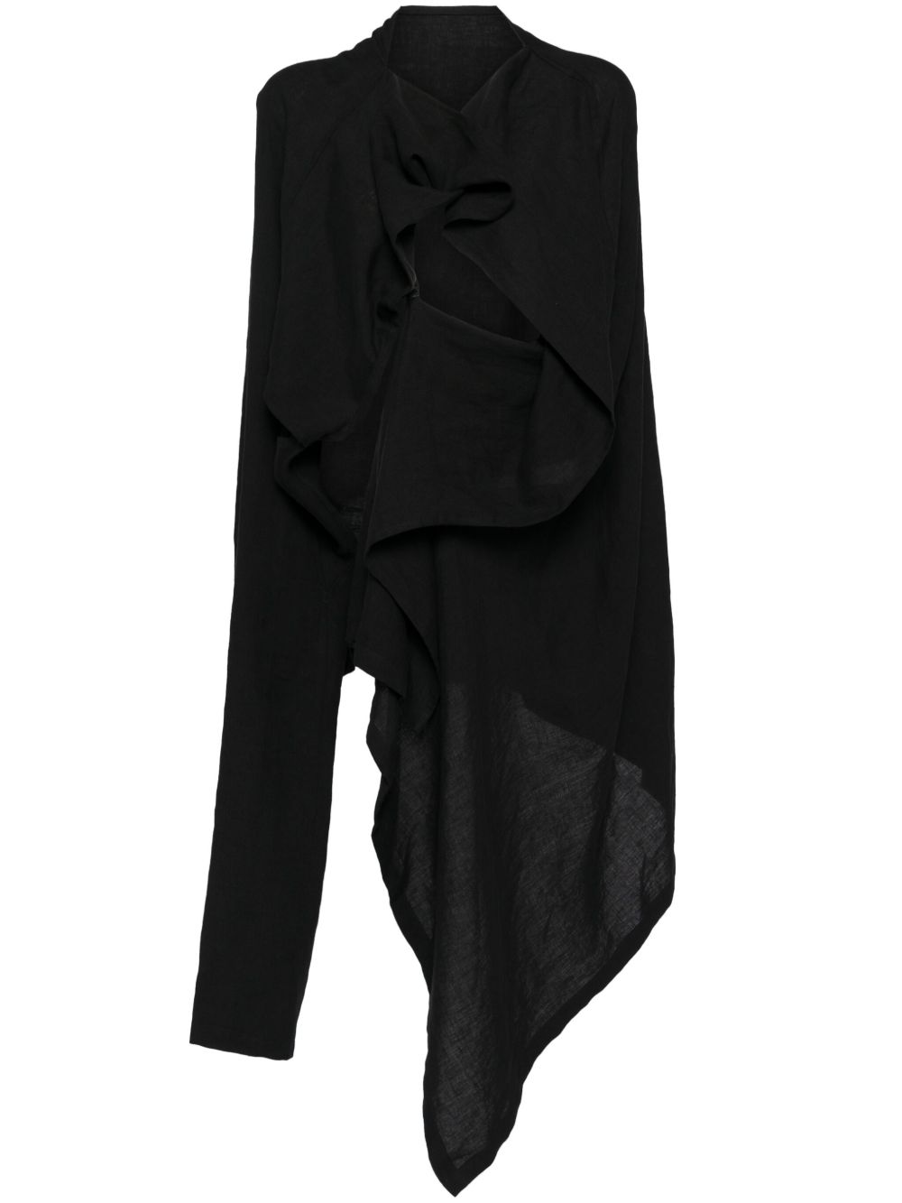 Yohji Yamamoto 垂坠亚麻夹克 - 黑色