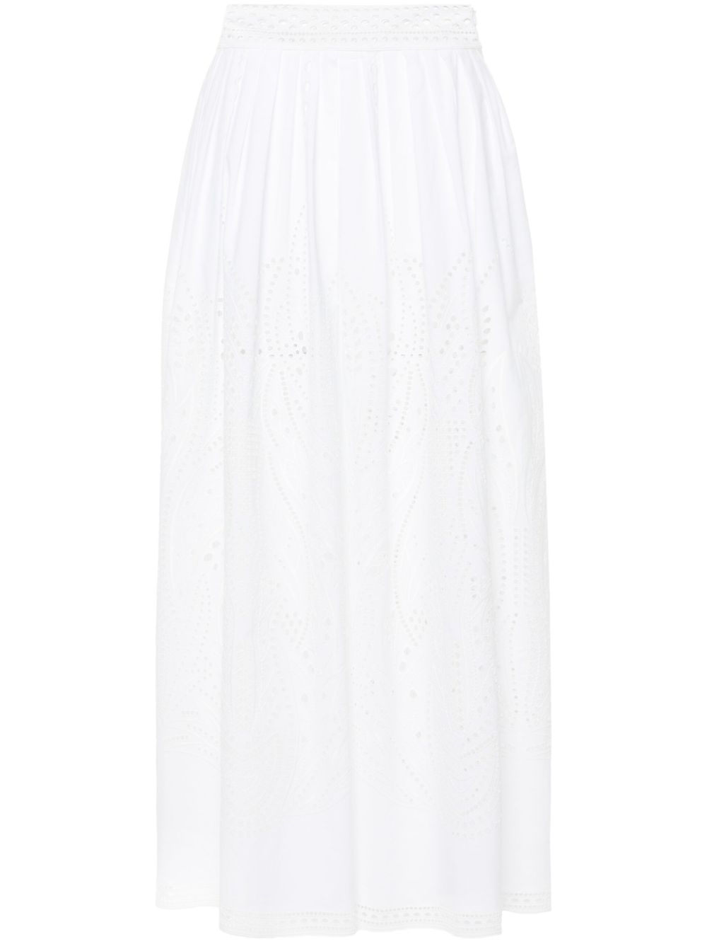 Alberta Ferretti 镂空细节府绸中长半身裙 - 白色