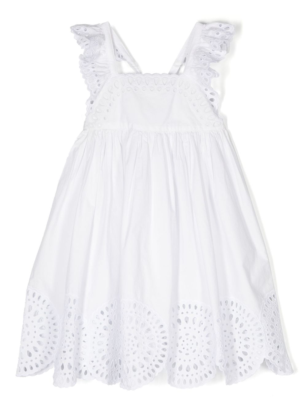 Stella McCartney Kids 马德拉刺绣棉连衣裙 - 白色