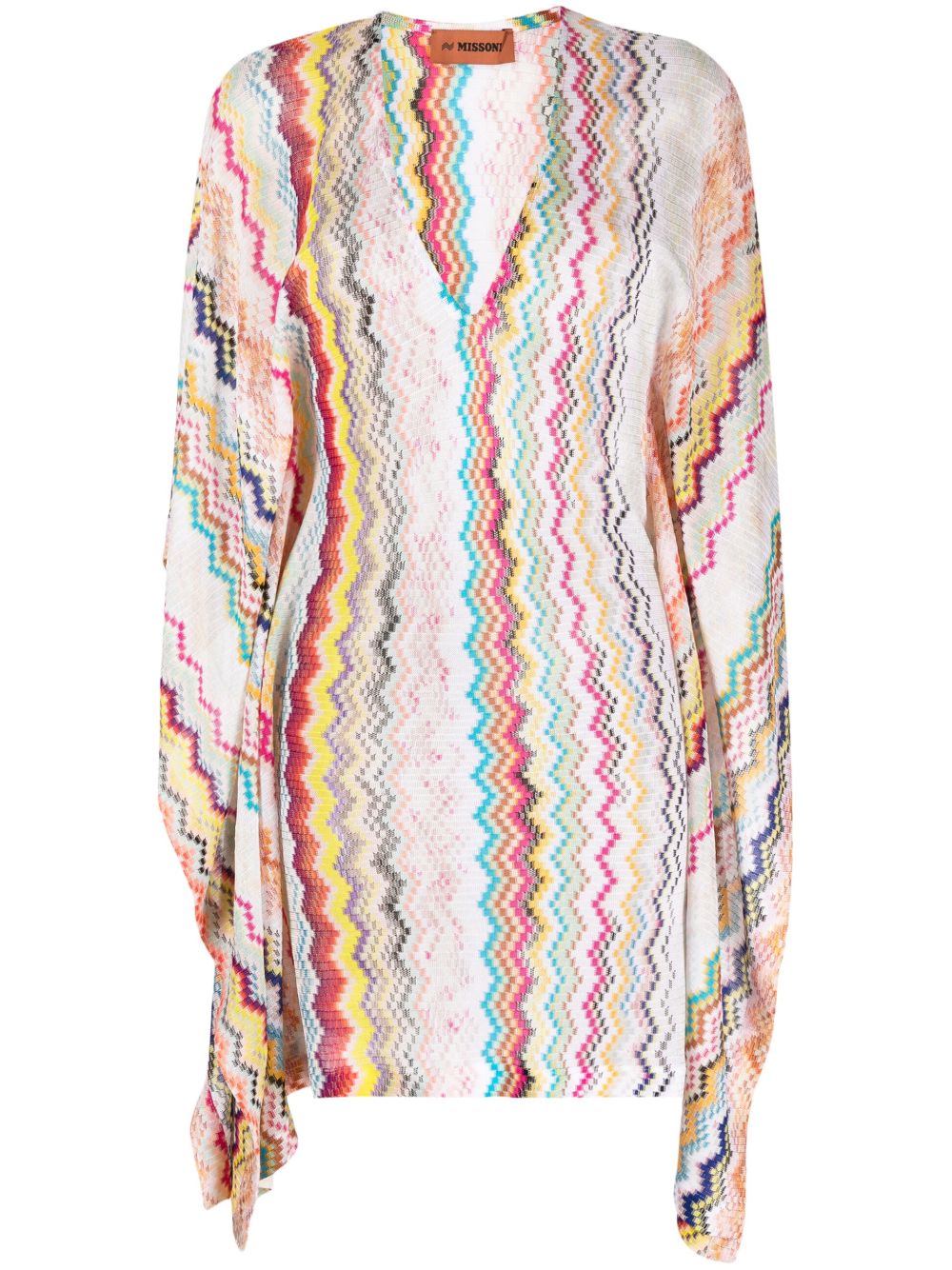 Missoni Z字形图案编织迷你连衣裙 - 白色
