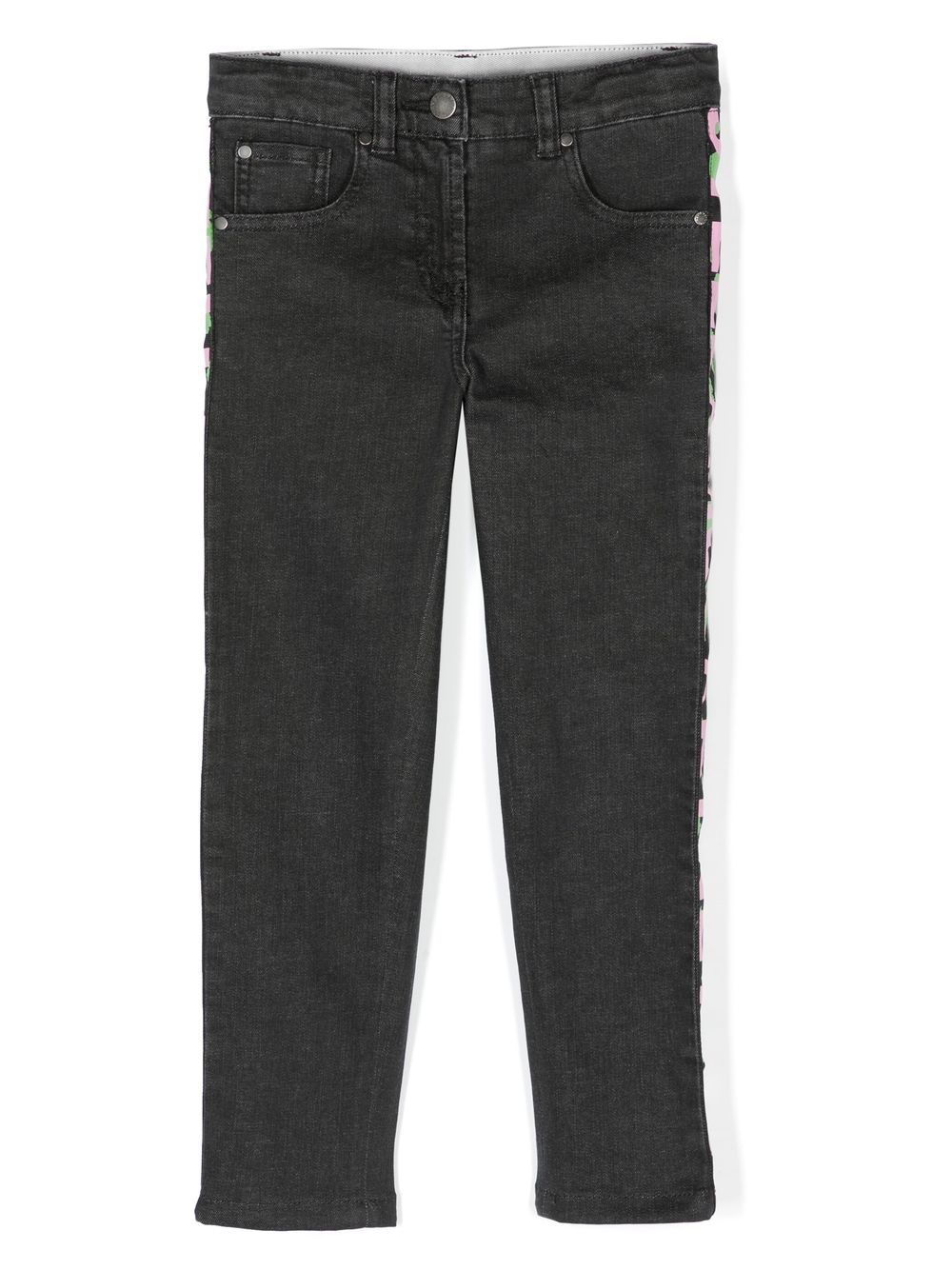 Stella McCartney Kids 条纹边饰修身牛仔裤 - 黑色