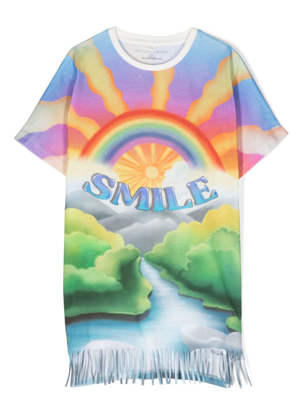 Stella McCartney Kids 插画风印花棉T恤式连衣裙 - 橘色