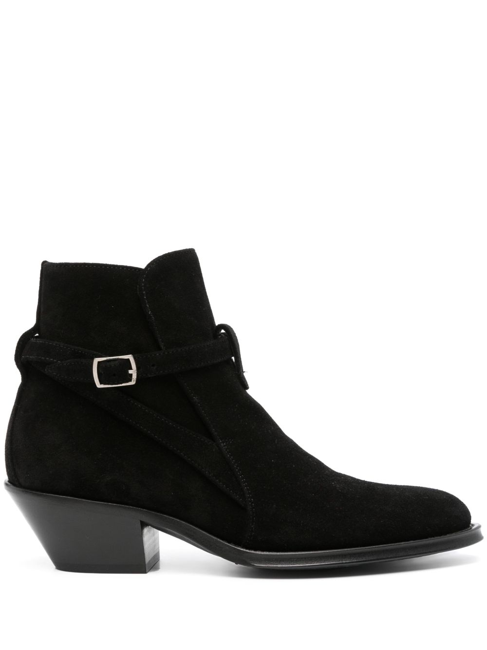 Saint Laurent 中跟绒面皮靴（5厘米） - 黑色