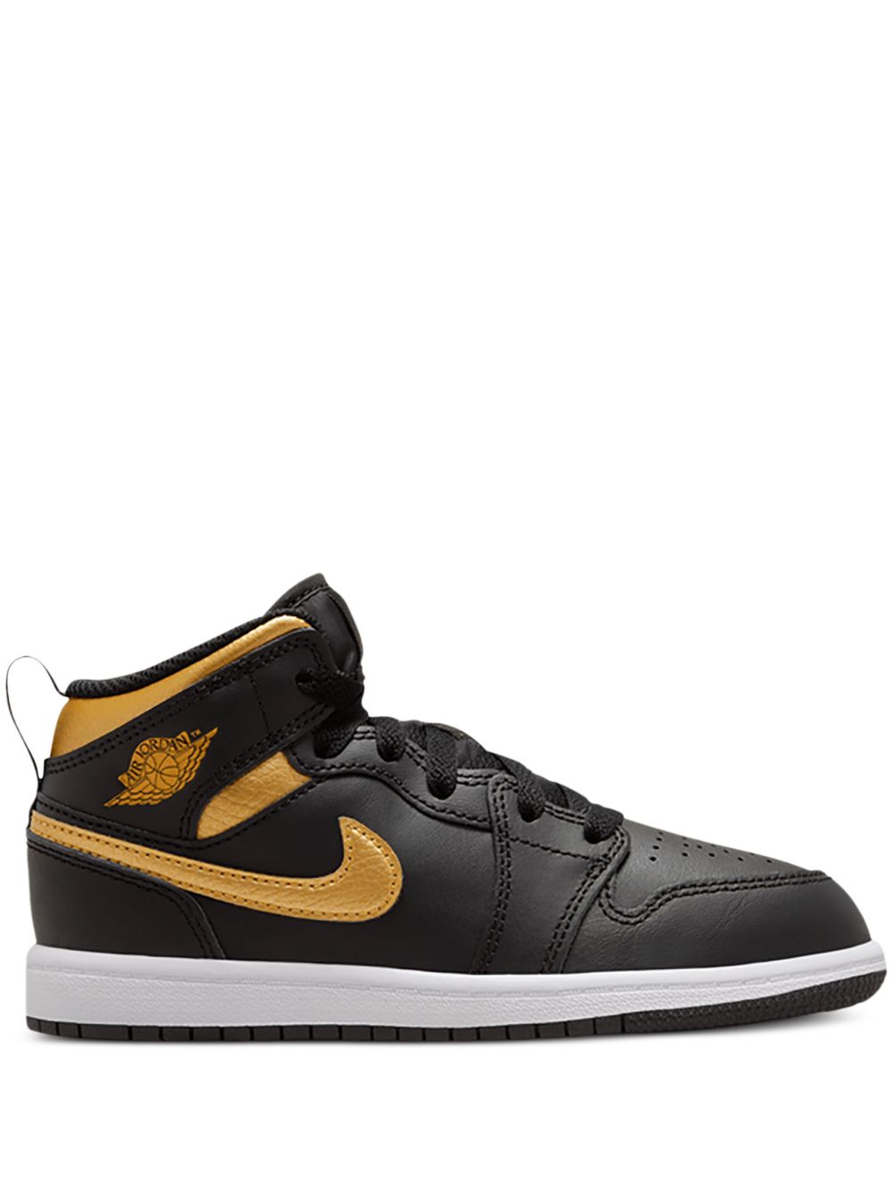 Jordan Kids Air Jordan 1 Mid Black/White/Metallic Gold 运动鞋 - 黑色