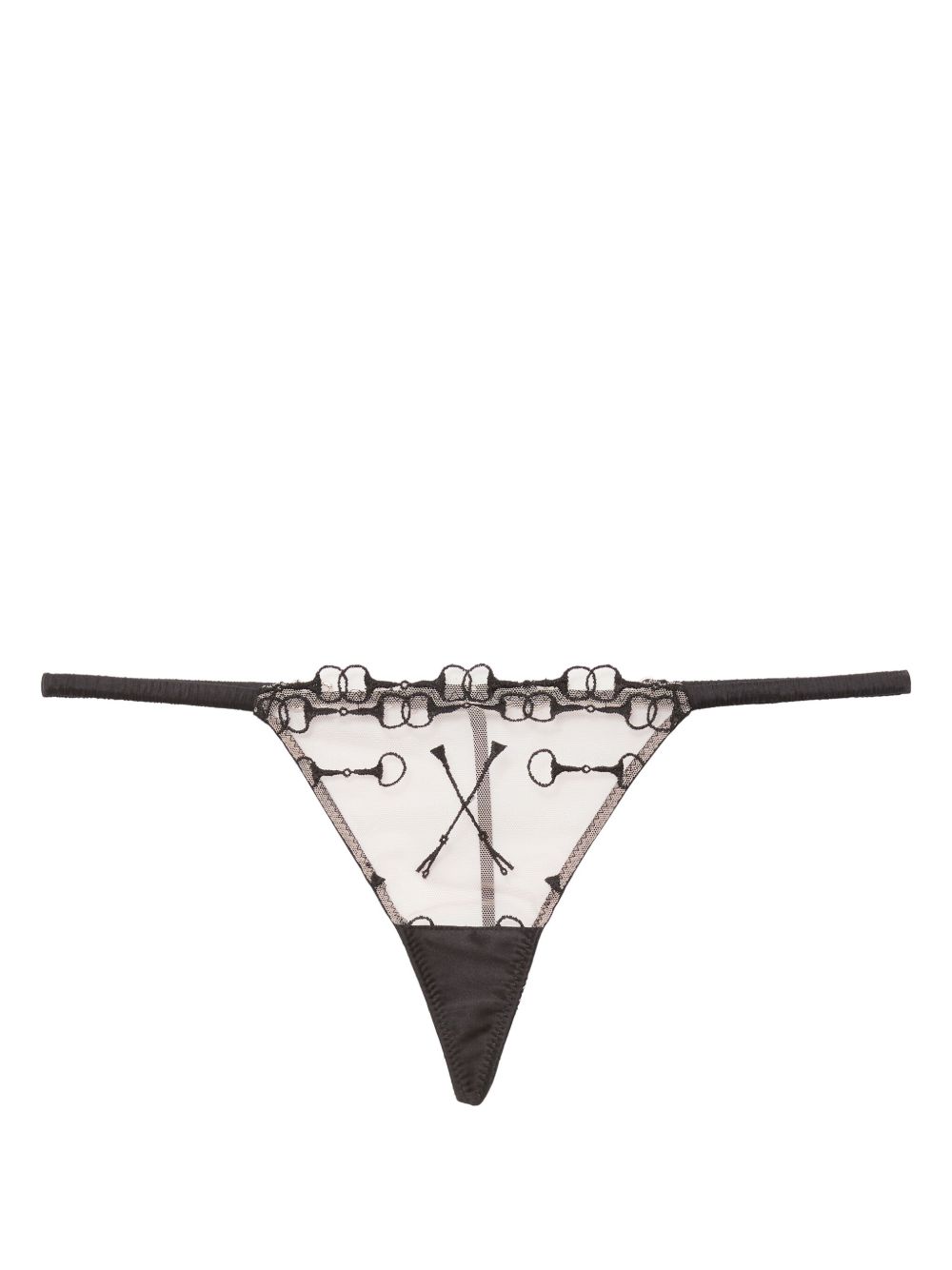 Fleur Du Mal Equestrian 刺绣V形丁字裤 - 黑色