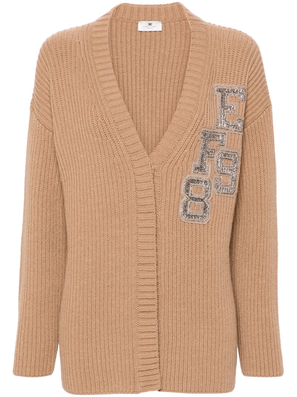 Elisabetta Franchi 珠饰logo开衫 - 褐色