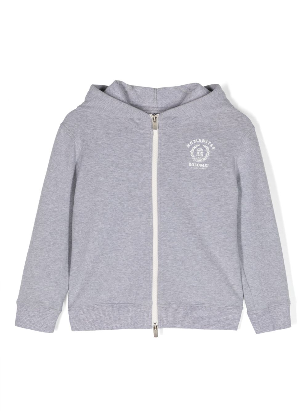 Brunello Cucinelli Kids logo刺绣拉链棉连帽衫 - 灰色
