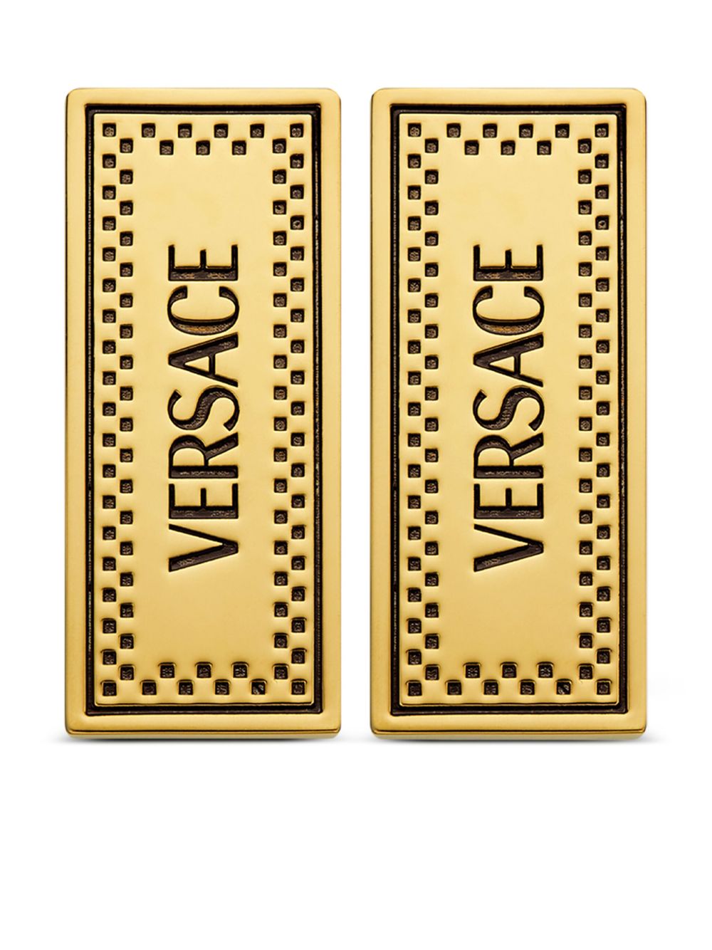 Versace logo雕刻标牌吊饰耳环 - 金色