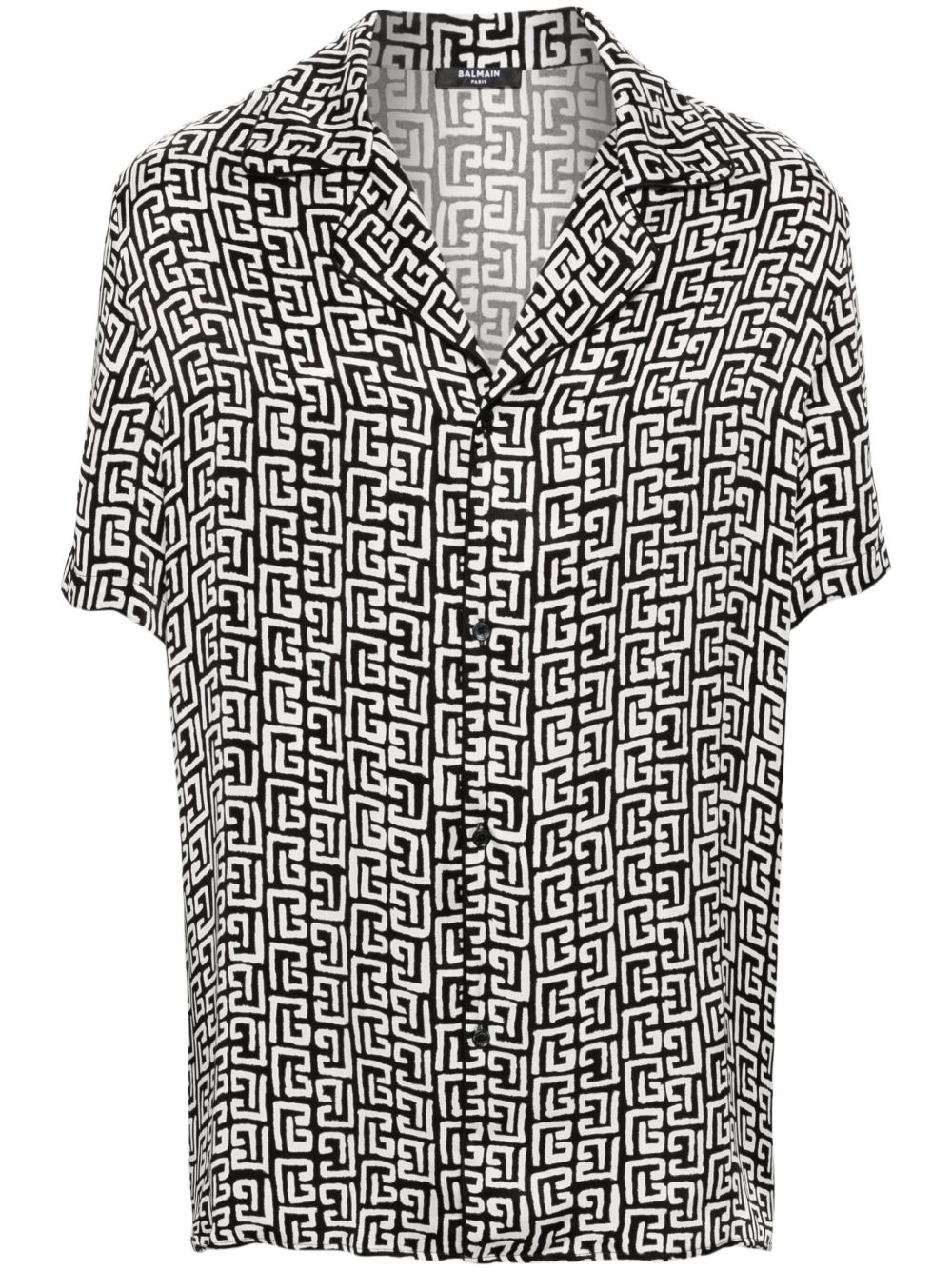 Balmain 经典logo印花缎面衬衫 - 黑色