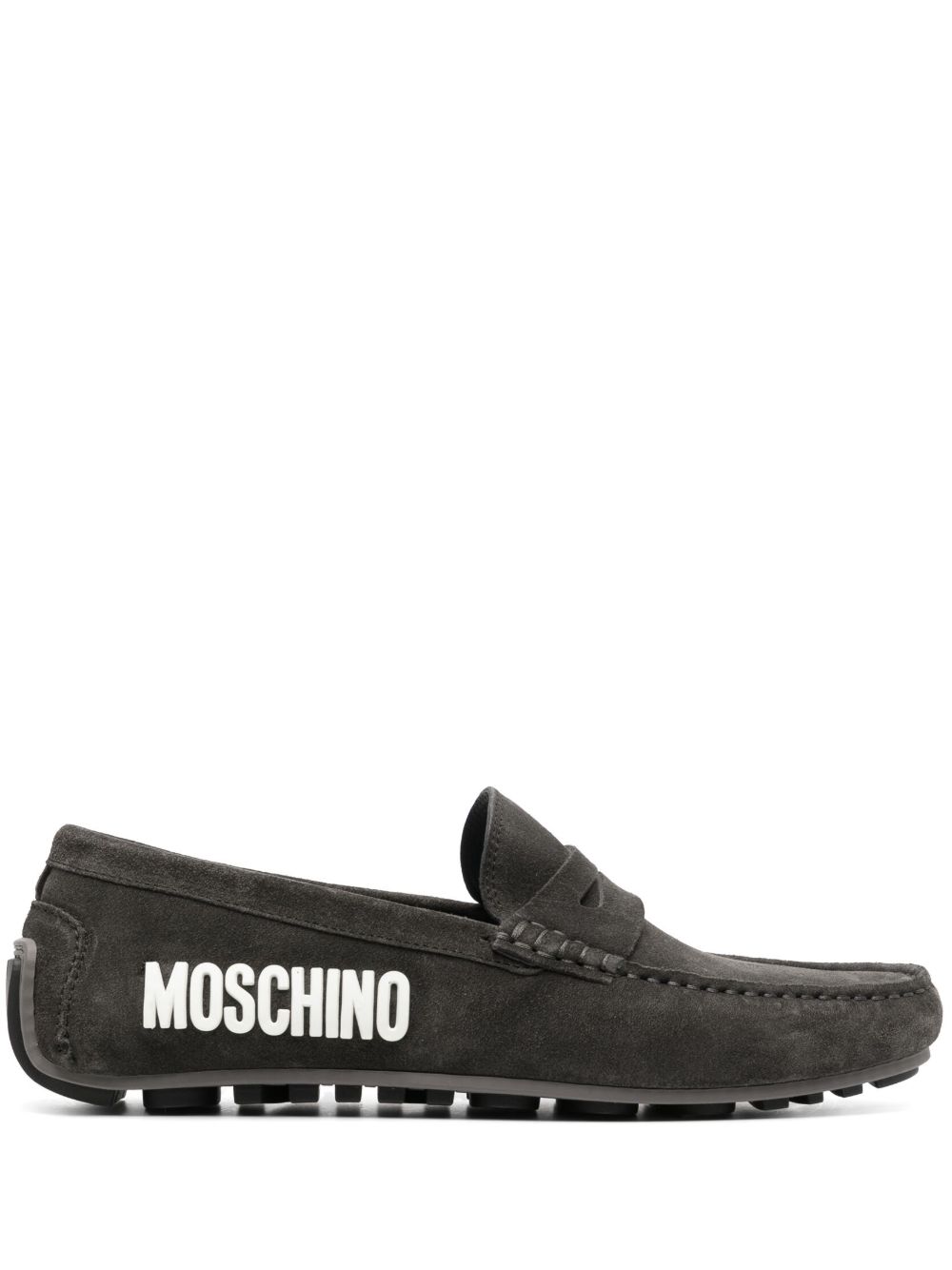 Moschino logo贴花绒面皮乐福鞋 - 黑色