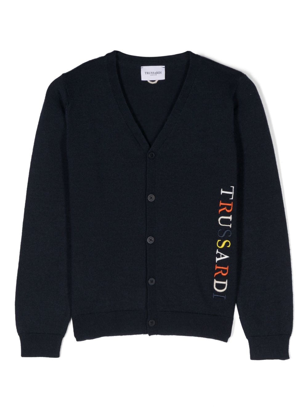 TRUSSARDI JUNIOR logo刺绣开衫 - 蓝色