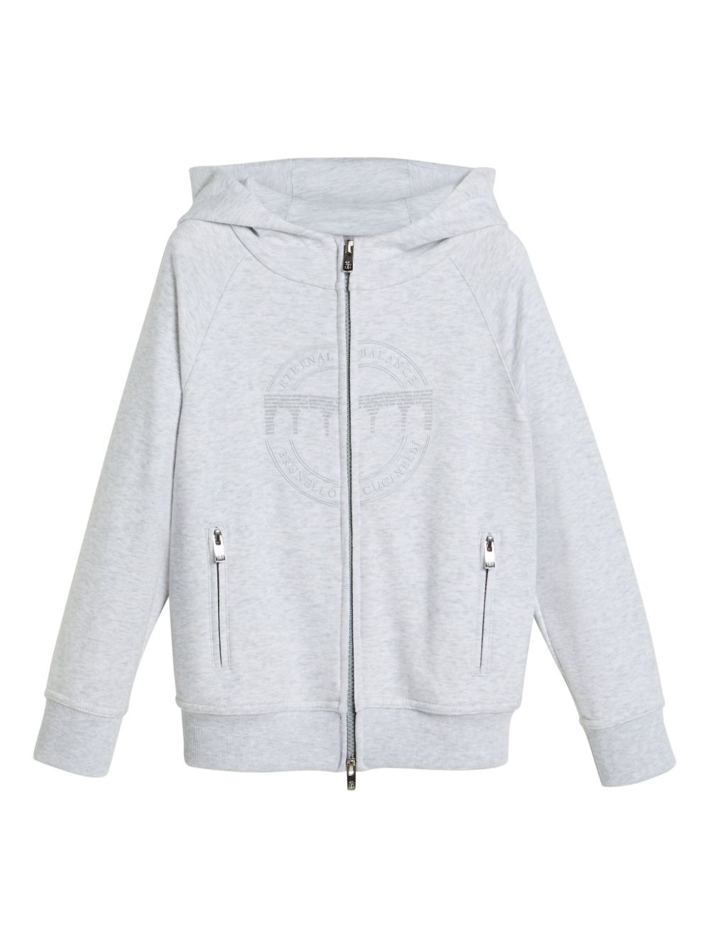 Brunello Cucinelli Kids 刺绣拉链连帽衫 - 灰色