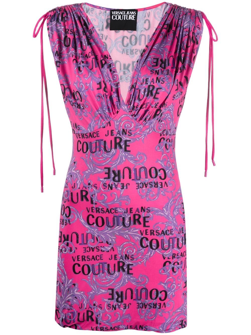 Versace Jeans Couture logo印花深V领迷你连衣裙 - 粉色